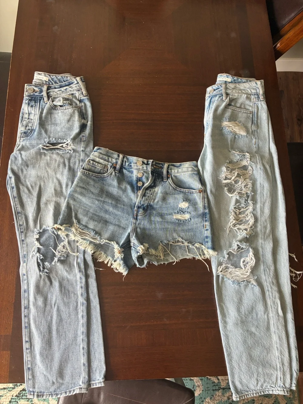 PACSUN women’s 24 distressed jeans & shorts Lot of 3 pairs Denim Light Wash